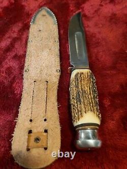 Vintage German Hunting Knife Stag Bone Solingen SS withcase WWII era Sportsman old