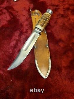 Vintage German Hunting Knife Stag Bone Solingen SS withcase WWII era Sportsman old