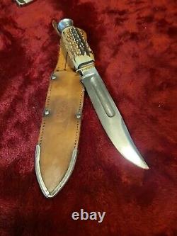 Vintage German Hunting Knife Stag Bone Solingen SS withcase WWII era Sportsman old