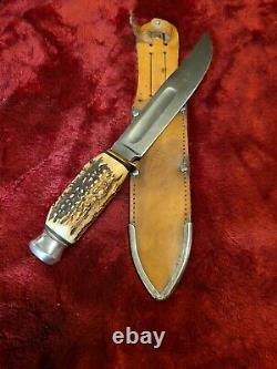 Vintage German Hunting Knife Stag Bone Solingen SS withcase WWII era Sportsman old