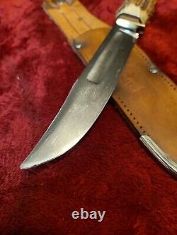 Vintage German Hunting Knife Stag Bone Solingen SS withcase WWII era Sportsman old