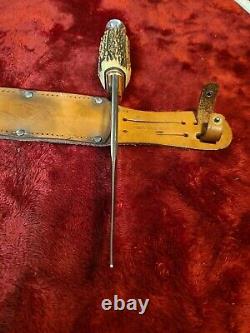 Vintage German Hunting Knife Stag Bone Solingen SS withcase WWII era Sportsman old