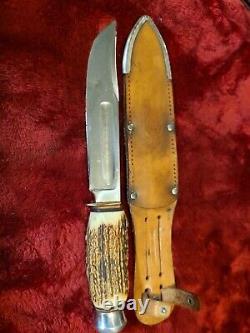 Vintage German Hunting Knife Stag Bone Solingen SS withcase WWII era Sportsman old