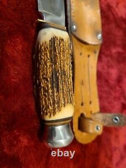 Vintage German Hunting Knife Stag Bone Solingen SS withcase WWII era Sportsman old