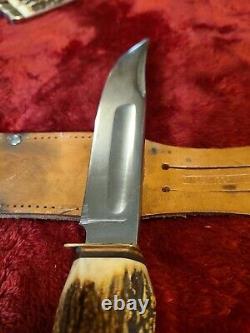 Vintage German Hunting Knife Stag Bone Solingen SS withcase WWII era Sportsman old