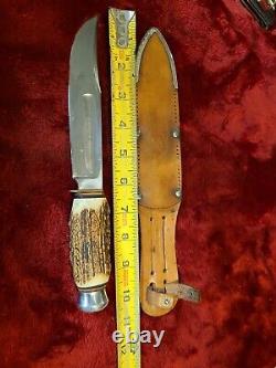 Vintage German Hunting Knife Stag Bone Solingen SS withcase WWII era Sportsman old