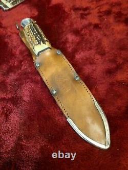 Vintage German Hunting Knife Stag Bone Solingen SS withcase WWII era Sportsman old