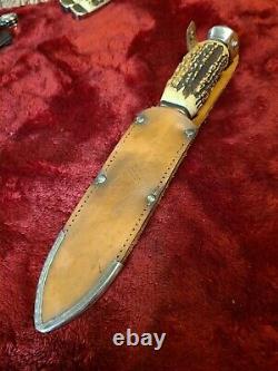 Vintage German Hunting Knife Stag Bone Solingen SS withcase WWII era Sportsman old