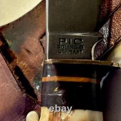 Vintage German PIC Solingen Fixed Blade Hunting Knife Stag Handle Sheath Mint