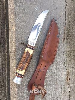 Vintage German Puma No 6303 Stag Handle Bowie Hunting Sheath Knife Excellent