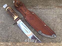 Vintage German Puma No 6303 Stag Handle Bowie Hunting Sheath Knife Excellent