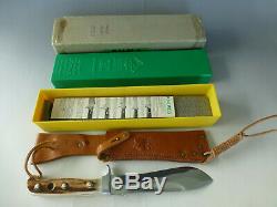 Vintage German Puma White Hunter Knife #6377 With Case Tag Paper Leather Sheath