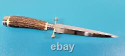 Vintage German Solingen Hubertus Knife Dagger Stag Horn Etched Blade Design