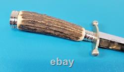 Vintage German Solingen Hubertus Knife Dagger Stag Horn Etched Blade Design