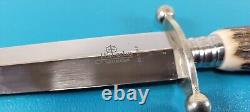 Vintage German Solingen Hubertus Knife Dagger Stag Horn Etched Blade Design