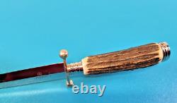 Vintage German Solingen Hubertus Knife Dagger Stag Horn Etched Blade Design