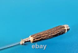 Vintage German Solingen Hubertus Knife Dagger Stag Horn Etched Blade Design