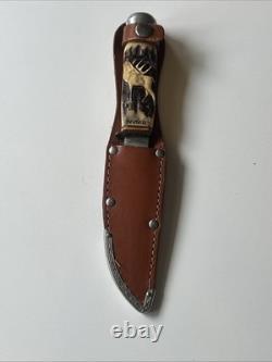 Vintage German Solingen Knife Ackermannchen Heidelberg Stag Handle Carved Deer