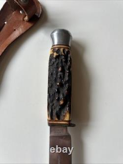 Vintage German Solingen Knife Ackermannchen Heidelberg Stag Handle Carved Deer