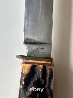 Vintage German Solingen Knife Ackermannchen Heidelberg Stag Handle Carved Deer