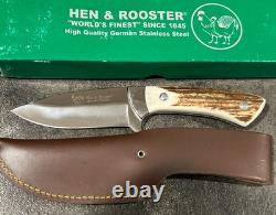 Vintage HEN & ROOSTER German Stag Antler HR-3132 Fixed Knife Sheath & Box MINT
