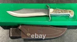 Vintage HEN & ROOSTER Large Stag Bowie Knife HR-0008 Spain MINT with Box & Sheath