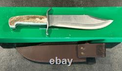 Vintage HEN & ROOSTER Large Stag Bowie Knife HR-0008 Spain MINT with Box & Sheath