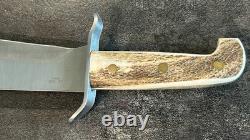 Vintage HEN & ROOSTER Large Stag Bowie Knife HR-0008 Spain MINT with Box & Sheath