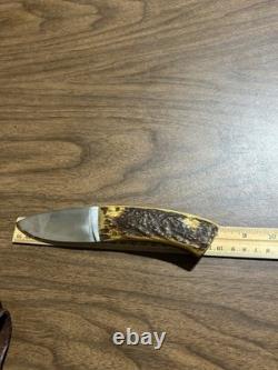 Vintage Hand Forged Hunting Knife With Stag Handle And Very Nice Leather Sheath
