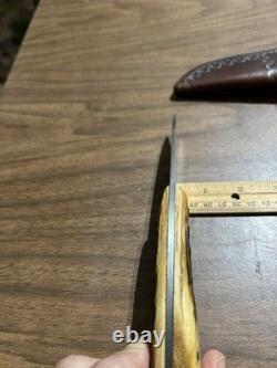 Vintage Hand Forged Hunting Knife With Stag Handle And Very Nice Leather Sheath