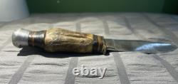Vintage Handmade Antler Handle Hunting Knife Carbon Steel Drop Point Full Tang
