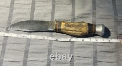 Vintage Handmade Antler Handle Hunting Knife Carbon Steel Drop Point Full Tang