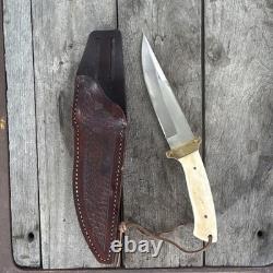 Vintage Handmade Bone Handle Fixed Blade Hunting Knife with Sheath