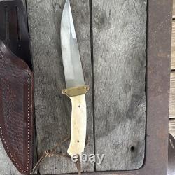 Vintage Handmade Bone Handle Fixed Blade Hunting Knife with Sheath