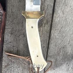 Vintage Handmade Bone Handle Fixed Blade Hunting Knife with Sheath