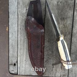 Vintage Handmade Bone Handle Fixed Blade Hunting Knife with Sheath