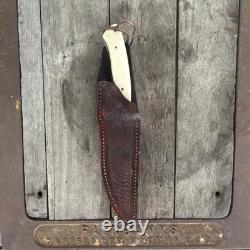 Vintage Handmade Bone Handle Fixed Blade Hunting Knife with Sheath
