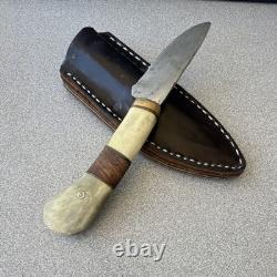 Vintage Handmade Hunting Knife Bone & Wood Handle Drop Point with Sheath