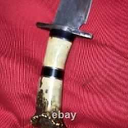 Vintage Handmade Hunting Knives Fixed Blade With Leather Sheath