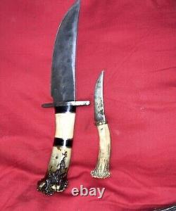 Vintage Handmade Hunting Knives Fixed Blade With Leather Sheath