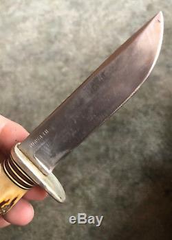 Vintage Harry Morseth 4 Hunting Knife One Piece Stag Safe Loc Sheath