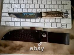 Vintage Henley & Co Germany Stag Knife with Colored Camping Scene A+ Condition