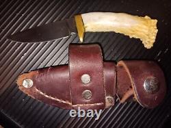 Vintage Hunting Knife with Nearly PERFECT Stag Antler Handle and Premium Sheeth