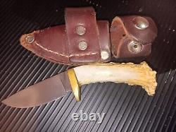 Vintage Hunting Knife with Nearly PERFECT Stag Antler Handle and Premium Sheeth