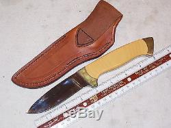 Vintage Hunting Type Knife In Sheath Marked Duff & Bill Duff Custom Knives