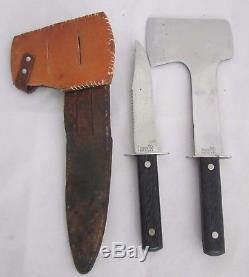 Vintage IMPERIAL PROV RI USA Hunting knife & Hatchet Combo with Leather sheath