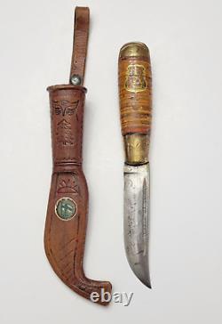 Vintage Iisakki Jarvenpaa Finland Puukko Knife with Leather Sheath 1930s E184