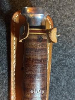 Vintage KA-BAR 1207 USA 6 Stacked Leather Hunting Knife & Original Sheath MINT
