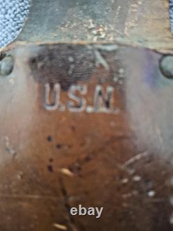 Vintage KA-BAR Fixed Blade Knife, USN Marked with Leather carrier
