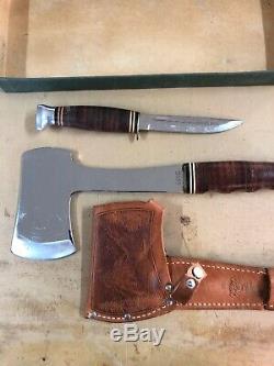 Vintage KA-BAR Kabar Hatchet Axe & Knife Leather Sheath Case Original Box